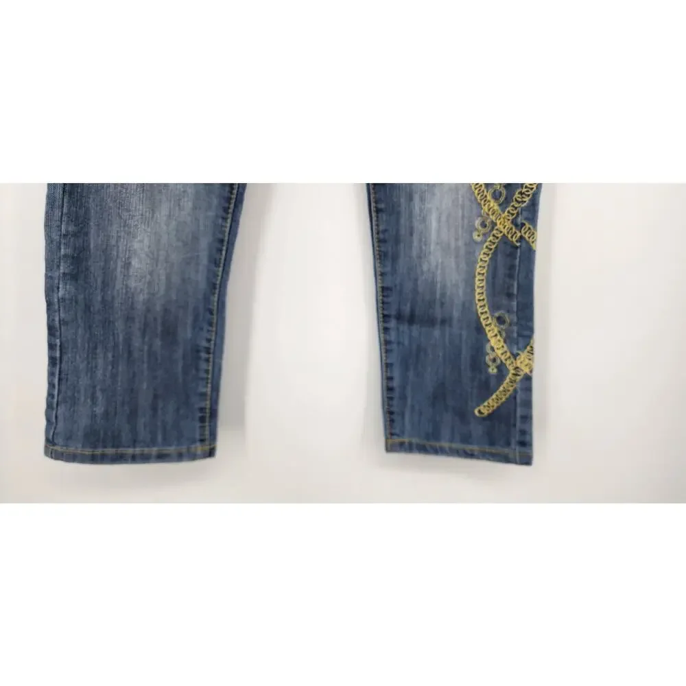 Kids Boys Wide Leg Coogi Gold Loop Chain Jeans‎ Embroidered Size 7/8